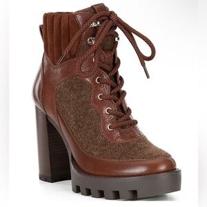 NWOB Antonio Melani Penn Leather And Fabric Lug Sole Booties